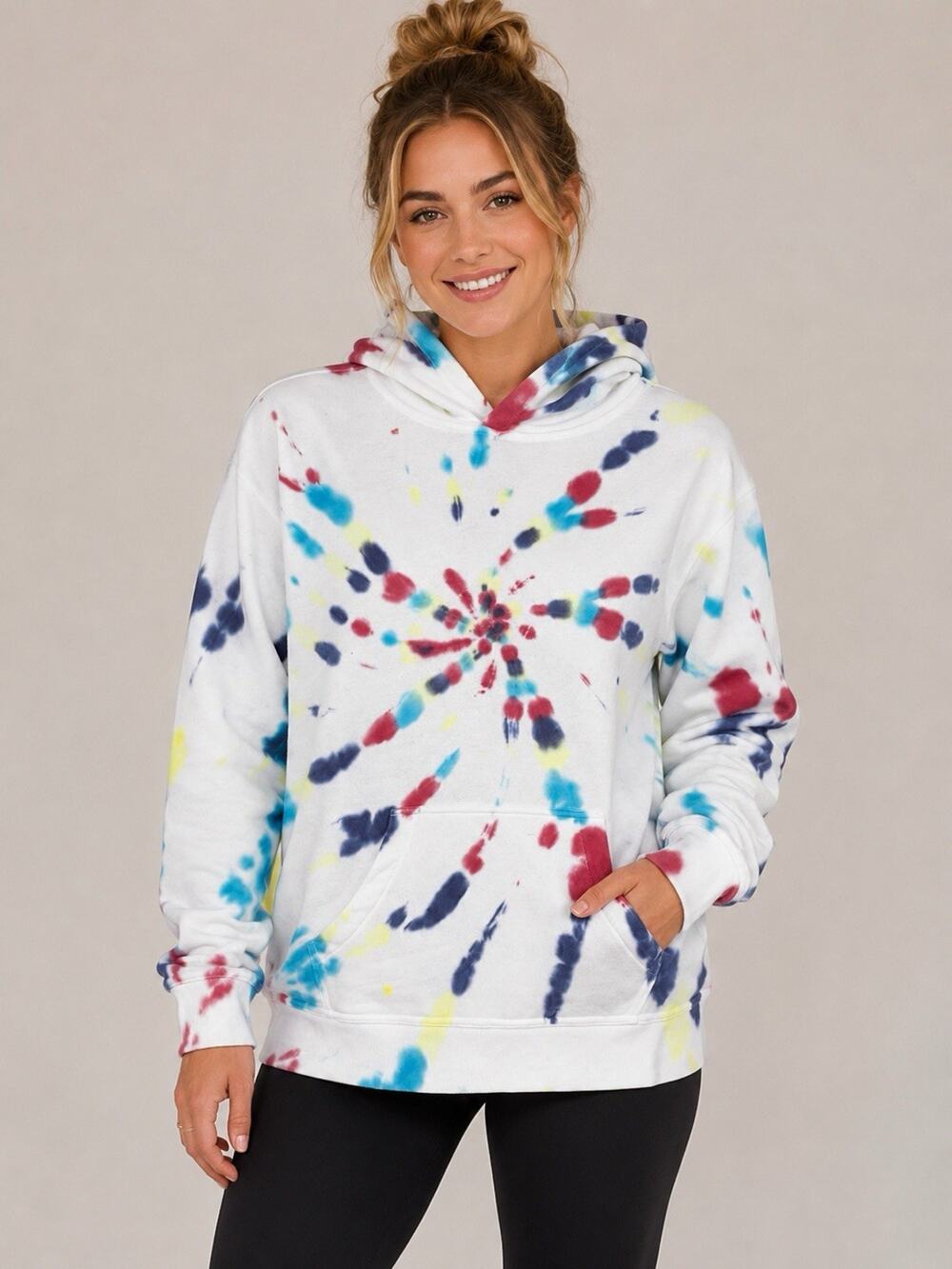 DSG Women’s XL Tie Dye Hoodie Multicolor Pullover Sweatshirt Kangaroo Pocket